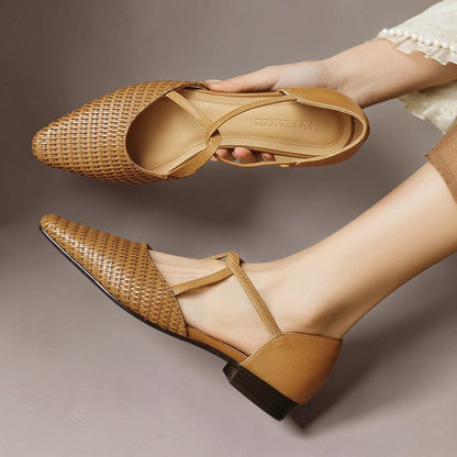 Elena | Zapatos de Tacón Bajo en Piel Trenzada