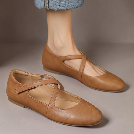 Silvia | Bailarinas de Piel con Tiras Cruzadas